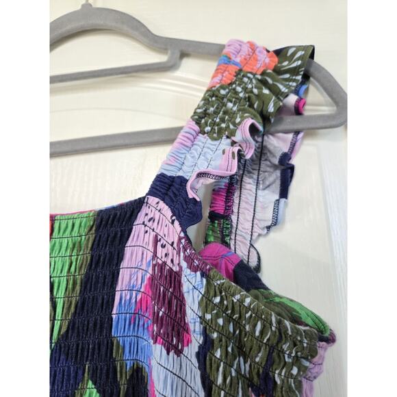 Soma Dark Tropical Floral Smocked Ruffle Straps Pockets Tiered Maxi Dress, Large - Picture 10 of 12